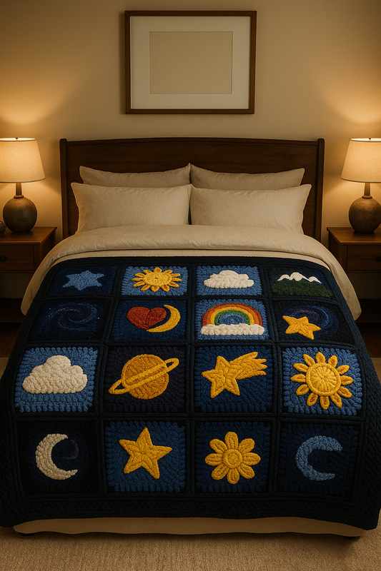 10 Magical Night Granny Squares - Crochet Pattern